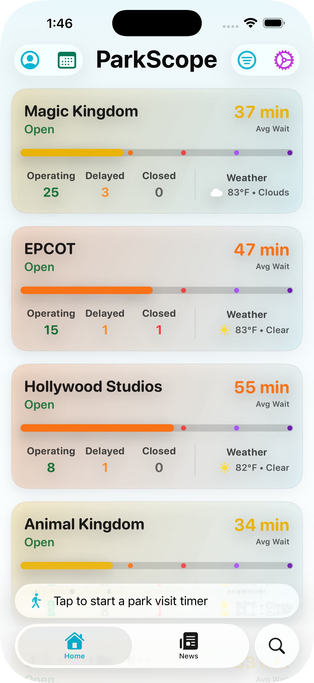 ParkScope iPhone dashboard screenshot